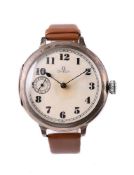 OMEGA, A SILVER WRISTWATCH CONVERTED FROM A POCKET WATCH
