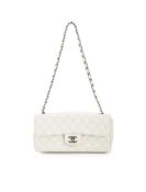 CHANEL, EAST WEST, A WHITE CAVIAR LEATHER QUILTED CLASSIC FLAP HANDBAG