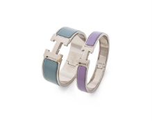 HERMÈS, 'CLIC CLAC H', A GREY HINGED BANGLE AND A LAVENDER HINGED BANGLE