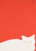 λ RENÉ GRUAU (ITALIAN 1909-2004), CHAT SUR FOND ROUGE