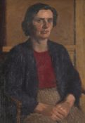 λ ROBERT BUHLER (BRITISH/SWISS 1916-1989), PORTRAIT OF A SEATED LADY, WITH HANDS FOLDED