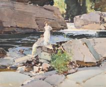 HARRY WATSON (BRITISH 1871-1936), TWO FIGURES BY A WATERFALL