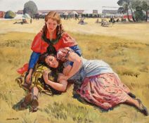 λ LAURA KNIGHT (BRITISH 1877-1970), TWO ROMANY LASSES ON ASCOT HEATH