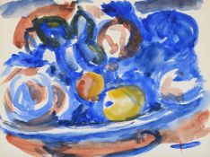 λ SIR MATTHEW SMITH (BRITISH 1879-1959), FRUIT ON A BLUE PLATE