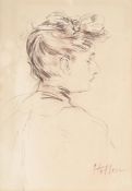 PAUL CÉSAR HELLEU (FRENCH 1859-1927), PORTRAIT OF A LADY, SIDE PROFILE