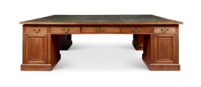 A VERY LARGE GEORGE III MAHOGANY FOUR PARTNERS' DESK, 19TH CENTURY