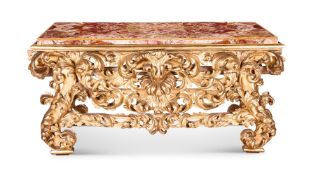 A GILTWOOD SIDE TABLE WITH A SICILIAN JASPER AND GIALLO ANTICO TOP, 17TH CENTURY