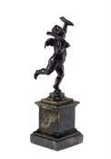AN ITALIAN BRONZE FIGURE OF A STRIDING PUTTO, 17TH CENTURY