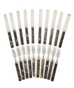A BOXED SET OF TEN SILVER & GOLD KNIVES AND FORKS, SINO-JAPANESE, LATE 19TH CENTURY