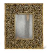 AN ENGLISH EMBROIDERED WOOL AND RAISED WORK FRAMED MIRROR, 17TH CENTURY