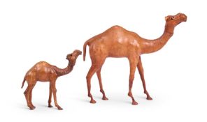 ATTRIBUTED TO OMERSA FOR LIBERTY- TWO LEATHER MODELS OF A CAMEL AND HER CALF, 20TH CENTURY