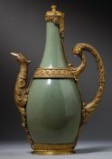 A GILT BRONZE MOUNTED CELADON EWER, 18TH CENTURY