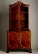 A GEORGE III MAHOGANY, PADOUK, MARQUETRY AND EBONISED BOOKCASE DESIGNED BY JOHN LINNELL, CIRCA 1765