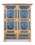 A POLYCHROME-DECORATED AND PARCEL-GILT PINE ARMADIO, ITALIAN, 18TH CENTURY