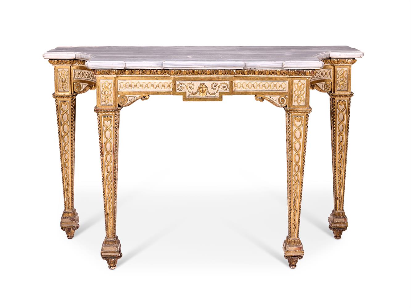 A PARCEL-GILT AND GREY-PAINTED SIDE TABLE, ITALIAN