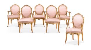 A SET OF SIX NEOCLASSICAL GILTWOOD ARMCHAIRS, NEAPOLITAN, CIRCA 1775