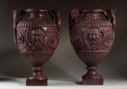 THE DE ROTHSCHILD VASES: AN IMPORTANT PAIR OF CARVED IMPERIAL PORPHYRY VASES