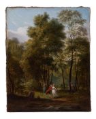 PIERRE-HENRI DE VALENCIENNES (FRENCH 1750-1819), FOREST LANDSCAPE WITH ELEGANT FIGURES