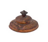 A Chinese or Tibetan lacquered hat with pyramidal top