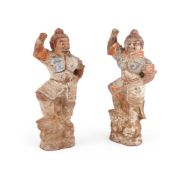 Two Chinese painted pottery figure of a Lokapalas
