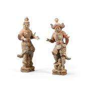 Two large pottery painted figures of Lokapala