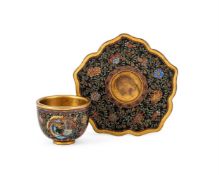 A small Japanese Cloisonné cup and stand