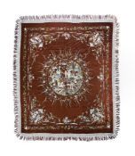 A large Chinese caramel coloured satin silk bed cover