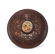 A large carved Chinese hongmu cover inlaid with jade plaque