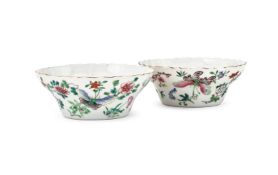 A pair of Famille Rose 'Butterfly and Flower' bowls