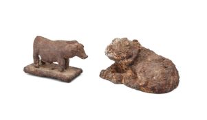 A Chinese cast iron model of a horned beast