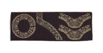 A Chinese silk panel with uncut silk collar and cuffs