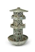 A Chinese two-tier green glazed pottery model of a watch tower