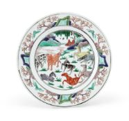 A Chinese Famille Verte 'Eight Horses of Mu Wang' plate