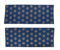 Two Chinese silk and gold thread 'shou' roundel bolts