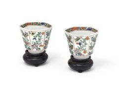 A pair of Chinese Famille Verte hexagonal tea cups