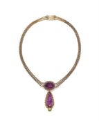 AN AMETHYST AND CHRYSOBERYL PENDANT NECKLACE