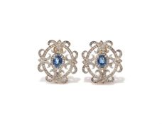 A PAIR OF SAPPHIRE AND DIAMOND EARRINGS