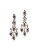 A PAIR OF SAPPHIRE AND DIAMOND PENDENT EARRINGS