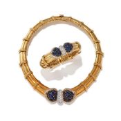 DAVID MORRIS, A SAPPHIRE AND DIAMOND NECKLACE AND BANGLE SET
