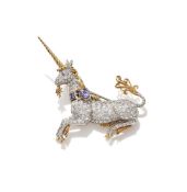 MCTEIGUE & CO., A DIAMOND AND ENAMEL UNICORN BROOCH