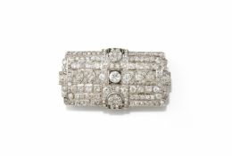 A FRENCH LATE ART DECO DIAMOND PANEL BROOCH