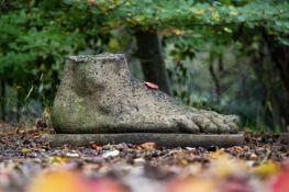 A LARGE STONE COMPOSITION MODEL OF A FOOT, IN THE CLASSICAL MANNER, 20TH CENTURY
