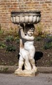 A CARVED WHITE MARBLE FIGURAL BIRD BATH, IN THE MANNER OF J P WHITE, MID TO EARLY 20TH CENTURY