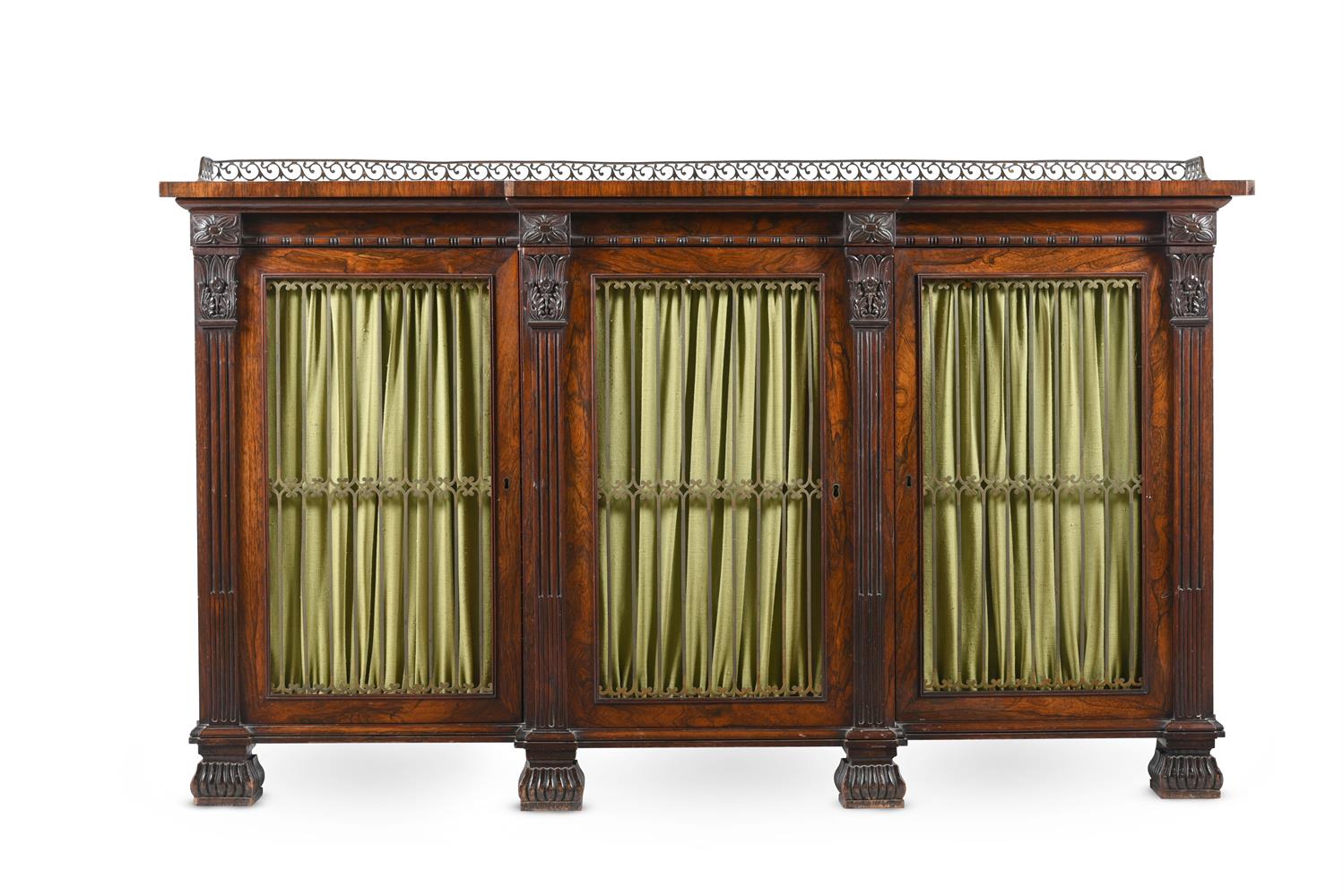 Y A GEORGE IV ROSEWOOD BREAKFRONT SIDE CABINET, CIRCA 1825