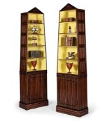 A PAIR OF COROMANDEL AND PAINTED 'OBELISK' OPEN BOOKCASES, OF RECENT MANUFACTURE