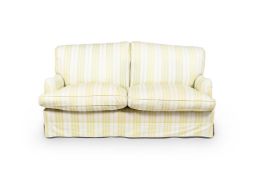 A BEECH AND UPHOLSTERED TWO SEATER SOFA, BY HOWARD CHAIRS LTD., OF RECENT MANUFACTURE