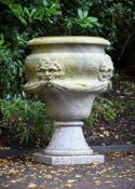 A LARGE CARVED MARBLE URN ON ASSOCIATED SOCLE, POSSIBLY LATE 17TH CENTURY AND LATER