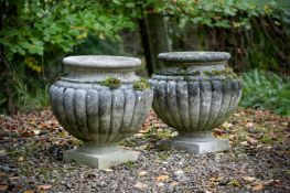 A PAIR OF STONE COMPOSITION VASES, 20TH CENTURY
