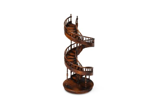 A LARGE MAHOGANY MODEL OF A LIBRARY SPIRAL STAIRCASE, 20TH CENTURY - Image 1 of 3