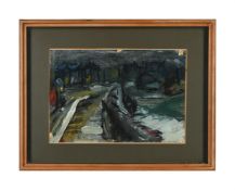 λ BARRY NEWIS (BRITISH 1939-2017), STUDY ROAD UNDER CONSTRUCTIONS NEAR MELTON CONSTABLE STATION